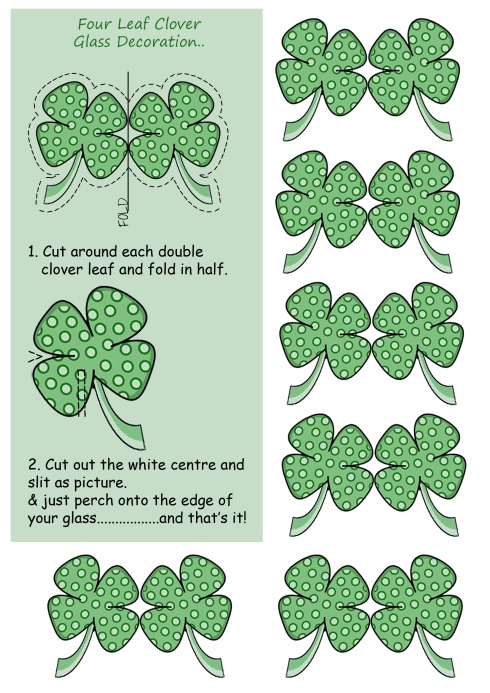 st patrick's day glass decoration 4 leaf clover template